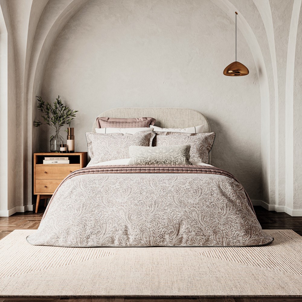 Avita Paisley Bedding by Bedeck of Belfast in Tuberose Silver Grey